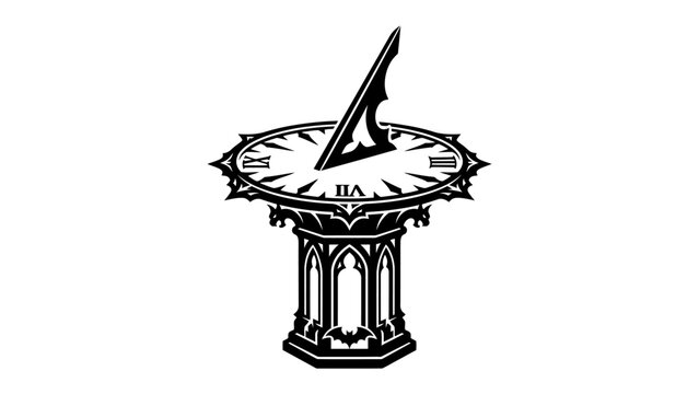 Ancient Sundial: A Gothic-inspired sundial with Roman numerals marking the hours stands as a timeless testament to a bygone era, its gnomon casting a shadow, indicating the passage of time.