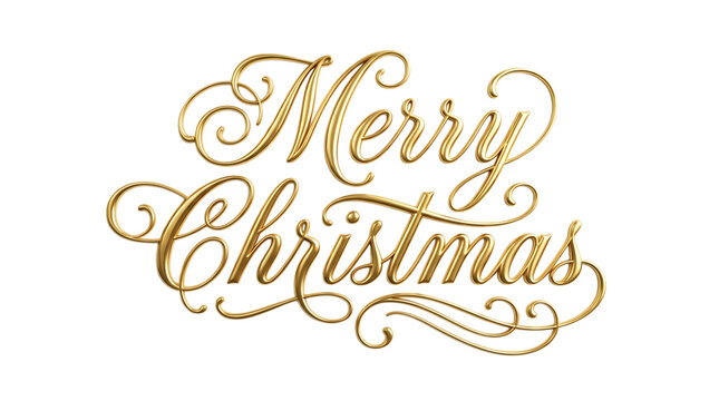 Golden Merry Christmas greeting card with elegant script font on transparent background