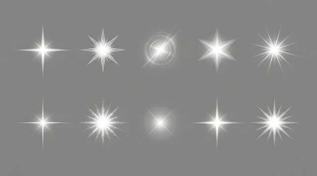 Sparkle stars collection set of glowing light effects and bright flares on transparent background