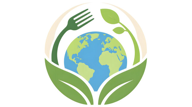 Planet earth cradled by green leaves vector illustration circular design fork spoon nature conservation ecology environmental sustainability