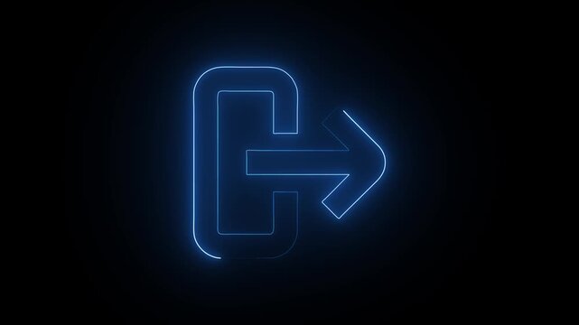 Blue Neon Glowing Exit Door Arrow Icon Motion Graphic Video Loop on Black Background