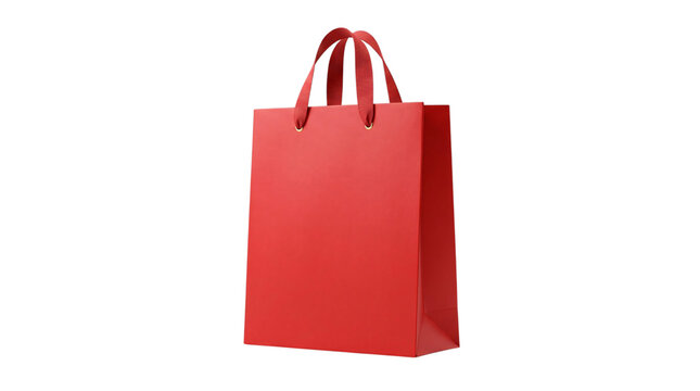 Red paper shopping bag with handles on white isolated on transparent background