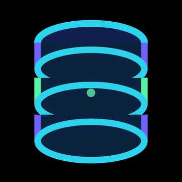 Animated database storage icon with stacked cylindrical disks and active status indicator light