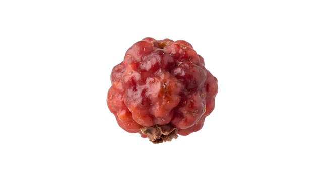 Single Ruby Saltbush Fruit Enchylaena tomentosa Isolated on White Background, Detailed Macro Shot of Australian Native Edible Berry Plant
