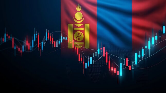 Mongolian flag with soyombo symbol integrated into financial stock