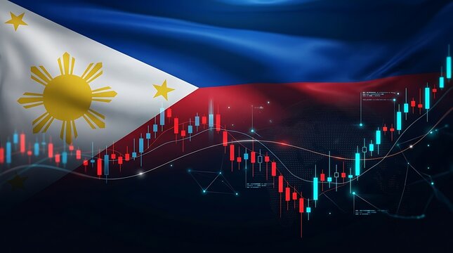 Philippine flag with stock market chart illustrating economic growth