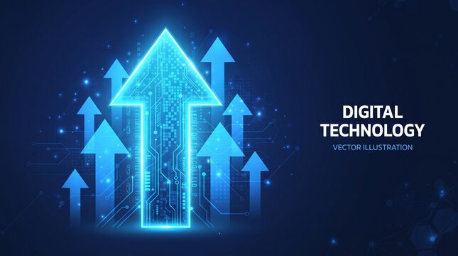 Digital technology growth vector illustration with futuristic circuit