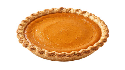 Whole pumpkin pie with fluted crust on white isolated on transparent background © PNG Studio 99