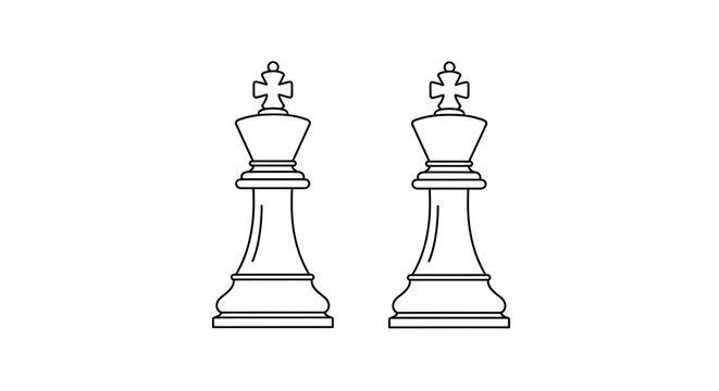 Two minimalist line art chess king game pieces