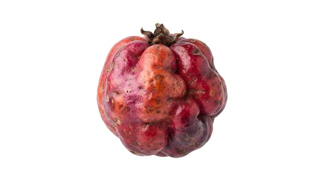 Ugly Natal Plum fruit isolated on white background, Carissa macrocarpa organic produce, imperfect food concept, macro studio photography