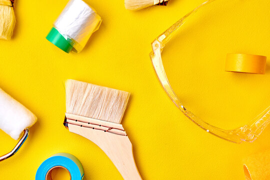 Painting Tools on Yellow Background