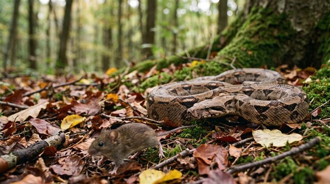 Python and a rodent in a forest