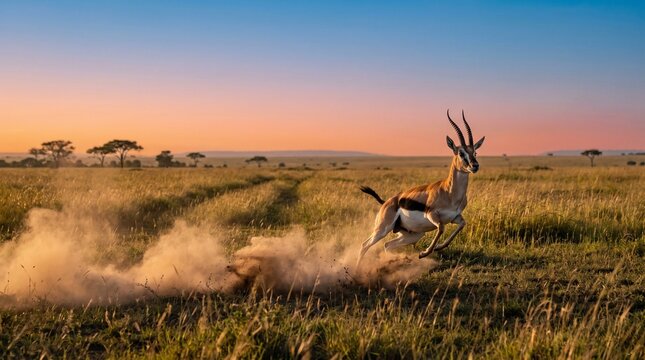 Thomson's gazelle running on a savanna