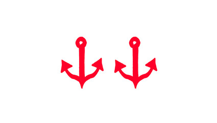 Red hand drawn pair of ship anchors doodle illustration, nautical marine symbol sketch, bold sailor sea icons, maritime design elements isolated on white background for logo, tattoo and summer design © Silent