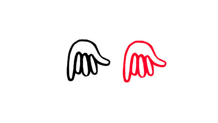 Black and red hand drawn pair of shaka hand signs doodle illustration, hang loose gesture sketch, surf beach culture symbols isolated on white background for sticker, t-shirt and poster design © Silent