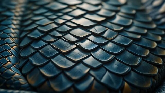 Close-up macro view of dark blue snake skin scales texture, reptile pattern