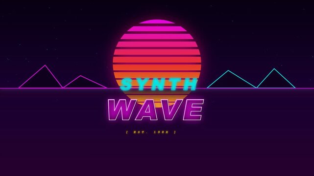 Vintage 1980s Outrun Aesthetic Neon Landscape Seamless Loop