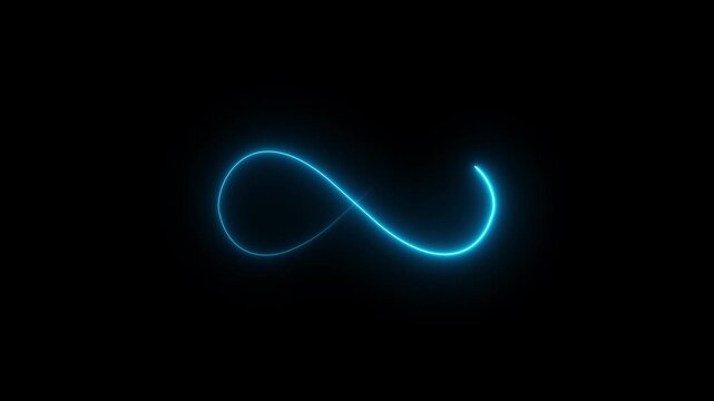 Glowing infinity sign seamless loop . Animation of seamless loop Neon glowing blue light isolated on black background. Eternity concept Of 4K Motion Graphics.