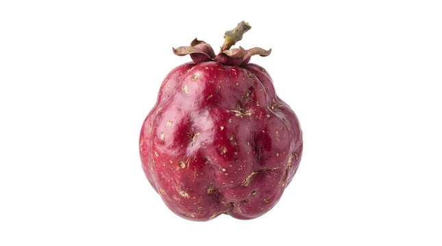 Single ripe Syzygium luehmannii fruit, also known as Riberry or Lilly Pilly, isolated on a white background for botanical and culinary use.