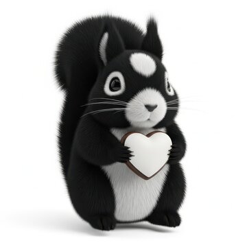 Cute black squirrel holding a heart 3D render