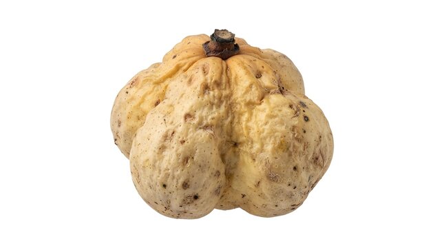Single Ripe Lanzones Fruit Isolated on White Background, Tropical Lansium Domesticum Fruit with Textured Skin, High Quality Studio Food Photography