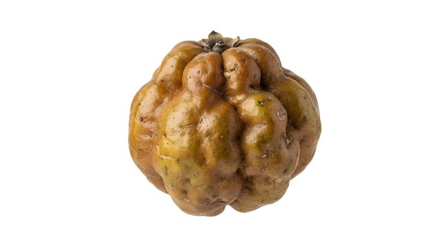 Single ripe Cordia myxa fruit, also known as Lasora or Indian cherry, isolated on a white background, high-resolution studio food photography.