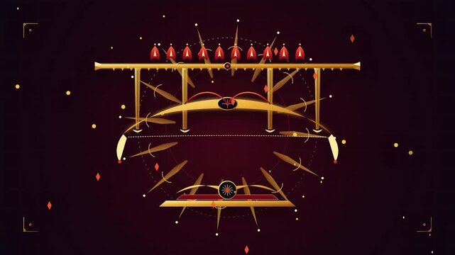 Golden archery bow and arrow icon set flat stylized game ui design illustration weapon progression element for fantasy mobile games and digital interface