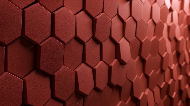 Red hexagonal textured pattern with deep shadows and highlights