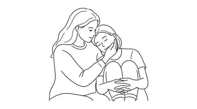 Loving mother comforting sad daughter with tender embrace and gentle stroke on cheek