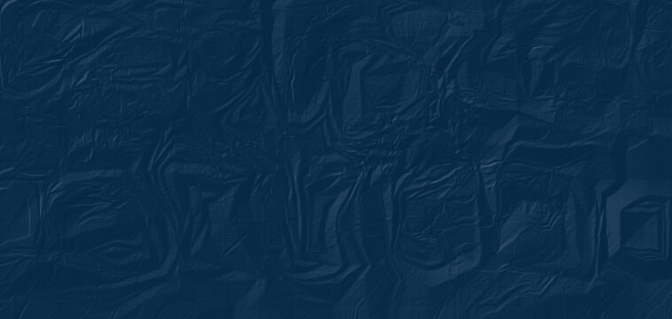 Abstract dark blue crumpled paper background with low poly geometric pattern, Minimalist deep navy blue wrinkled paper texture backdrop with subtle origami folds