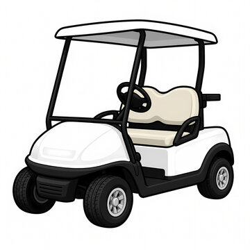 Generic White Electric Golf Cart or Buggy Illustration Isolated on a White Background, Perfect for Sports, Leisure, Transport, and Recreation Design Concepts or Vector Icons.