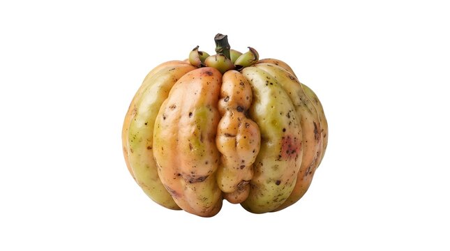 Garcinia Cambogia fruit isolated on white background, Malabar tamarind used for weight loss supplements and culinary seasoning, studio shot