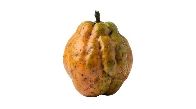 Single ripe Gandaria fruit isolated on white background, Bouea macrophylla tropical fruit, studio shot of exotic plum mango for food photography