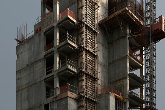 construction core with climbing formwork and stacked floor plates