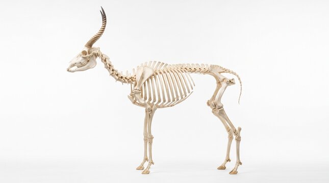 Waterbuck Skeleton illustration featuring the detailed anatomical bone structure of a slender wild animal.