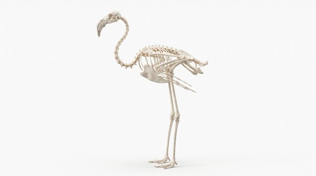 Greater Flamingo Skeleton stands in profile showing anatomical structure against a clean white background.