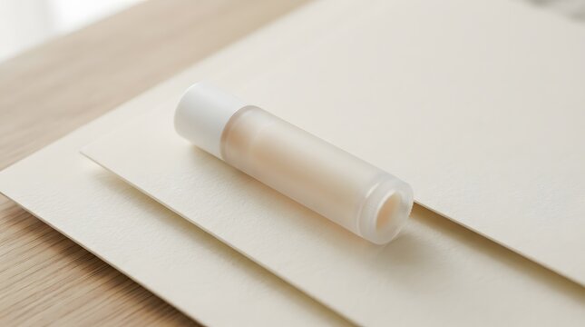 A single white glue stick placed on top of a stack of blank white paper sheets