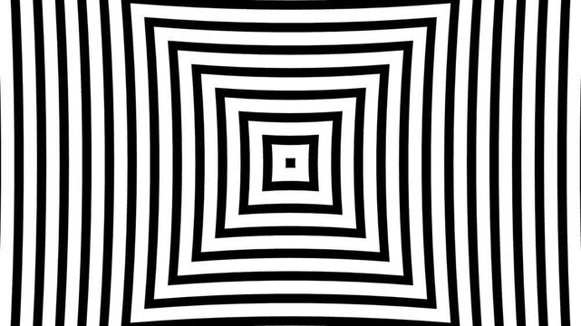 Abstract black and white square tunnel optical illusion pattern