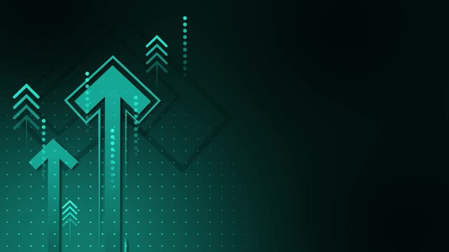 Abstract dark background with upward-pointing neon arrows and dotted grid pattern animation