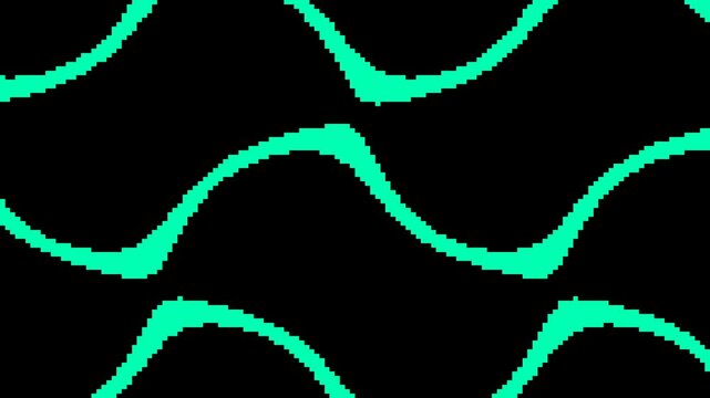 Pixelated Teal Waves on Black - Retro 8-Bit Digital Art Pattern