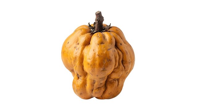 Single Ripe Canistel Fruit Isolated on White Background, Yellow Pouteria Campechiana Eggfruit with Textured Skin, Tropical Exotic Fruit Studio Shot