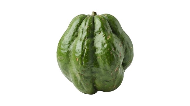Single Fresh Green Bush Mango Fruit Isolated on White Background, Organic Tropical Irvingia Gabonensis Fruit for Healthy Diet and Culinary Use
