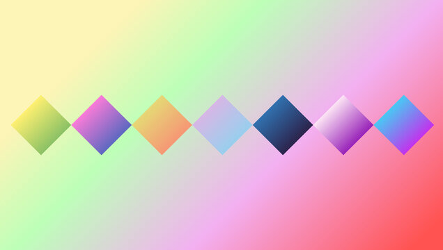 Colorful gradient diamond shapes arranged in a horizontal line