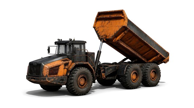 Dump Truck Industrial Heavy Machinery Isolated on White Background