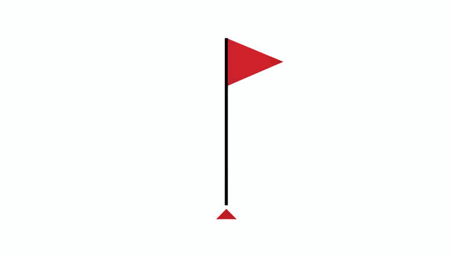 Simple red triangular flag on a black pole isolated image