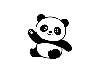 Kawaii panda bear illustration, waving baby panda vector character, black and white animal mascot for nursery decor and children's apparel. © Musammatkalsoom