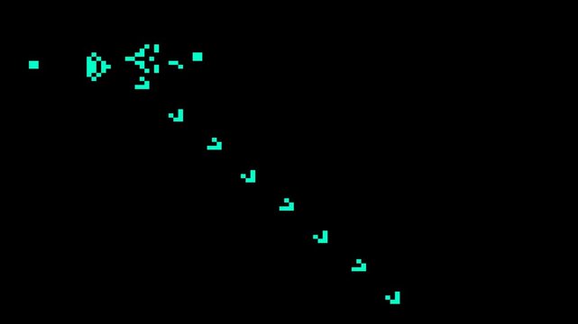 Retro Pixel Arcade: Teal Chevron Trail on Black Background