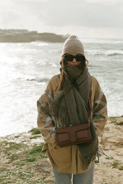 Woman on the Windy Atlantic Coast