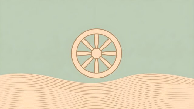 Minimalist Wheel of Dharma Vector Background Raked Zen Garden Sand Patterns Soft Pastel Green Beige Tones Smooth Lines Clean Harmonious Composition