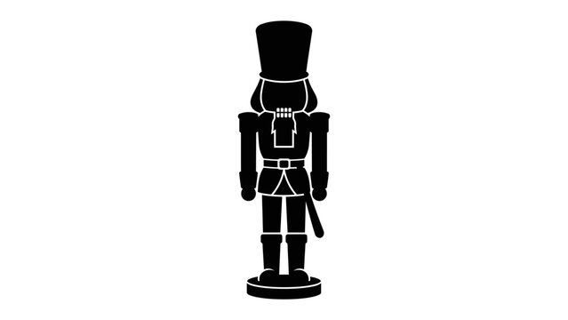 Silhouette of a Nutcracker: A classic nutcracker figurine, depicted in a stark black silhouette, stands tall with its distinctive uniform and hat.